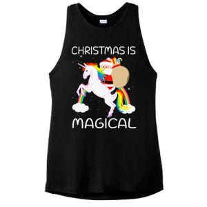 Christmas Is Magical Santa Claus Riding Unicorn Funny Gifts Ladies PosiCharge Tri-Blend Wicking Tank