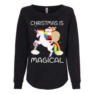 Christmas Is Magical Santa Claus Riding Unicorn Funny Gifts Womens California Wash Sweatshirt