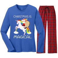 Christmas Is Magical Santa Claus Riding Unicorn Funny Gifts Women's Long Sleeve Flannel Pajama Set 