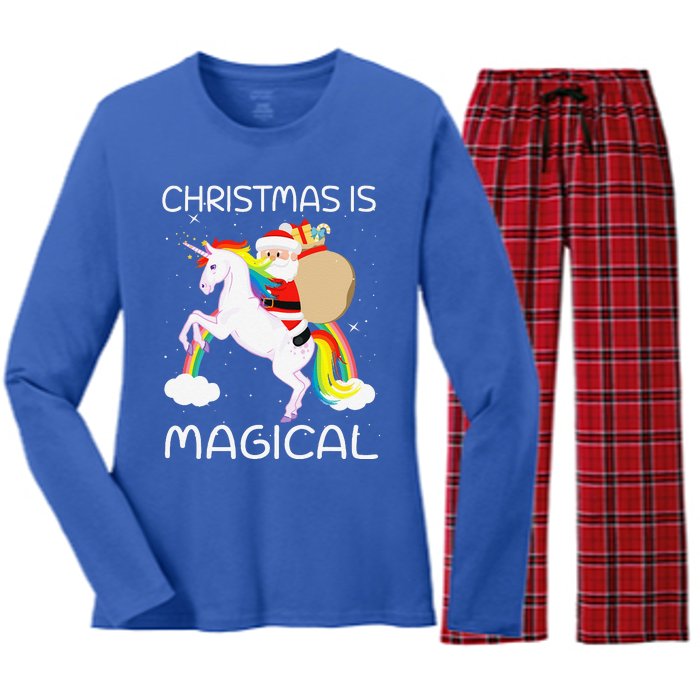 Christmas Is Magical Santa Claus Riding Unicorn Funny Gifts Women's Long Sleeve Flannel Pajama Set 