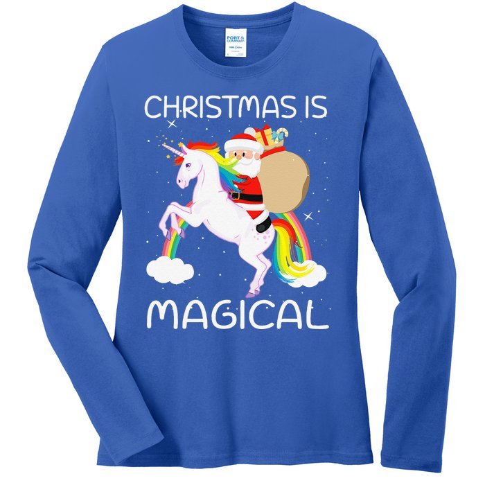 Christmas Is Magical Santa Claus Riding Unicorn Funny Gifts Ladies Long Sleeve Shirt