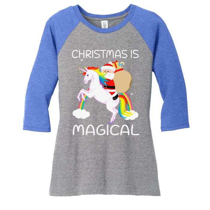 Christmas Is Magical Santa Claus Riding Unicorn Funny Gifts Women's Tri-Blend 3/4-Sleeve Raglan Shirt