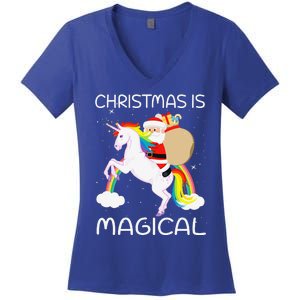 Christmas Is Magical Santa Claus Riding Unicorn Funny Gifts Women's V-Neck T-Shirt