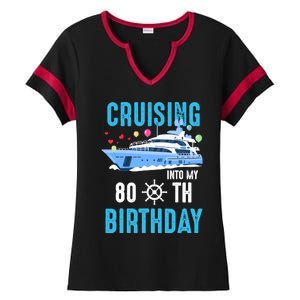 Cruising Into My 80 Year Old Cruise Birthday 80th Funny Ladies Halftime Notch Neck Tee