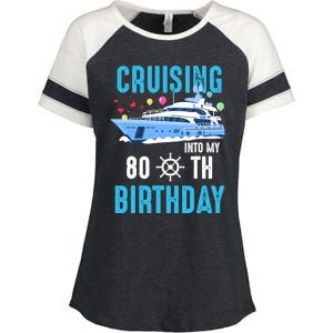 Cruising Into My 80 Year Old Cruise Birthday 80th Funny Enza Ladies Jersey Colorblock Tee