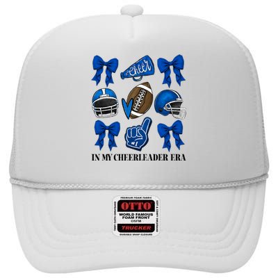 Cheer In My Cheerleader Era Cheer Coquette Football High Crown Mesh Back Trucker Hat