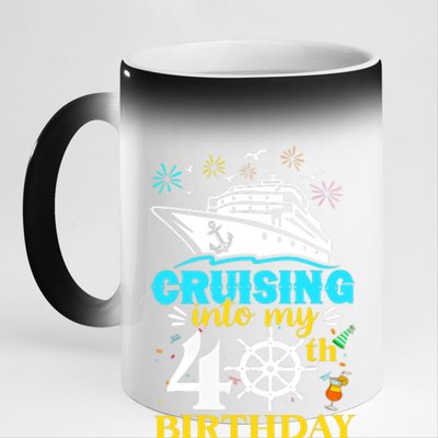 Cruising Into My 40th Birthday 40 Year Old Cruise Birthday 11oz Black Color Changing Mug