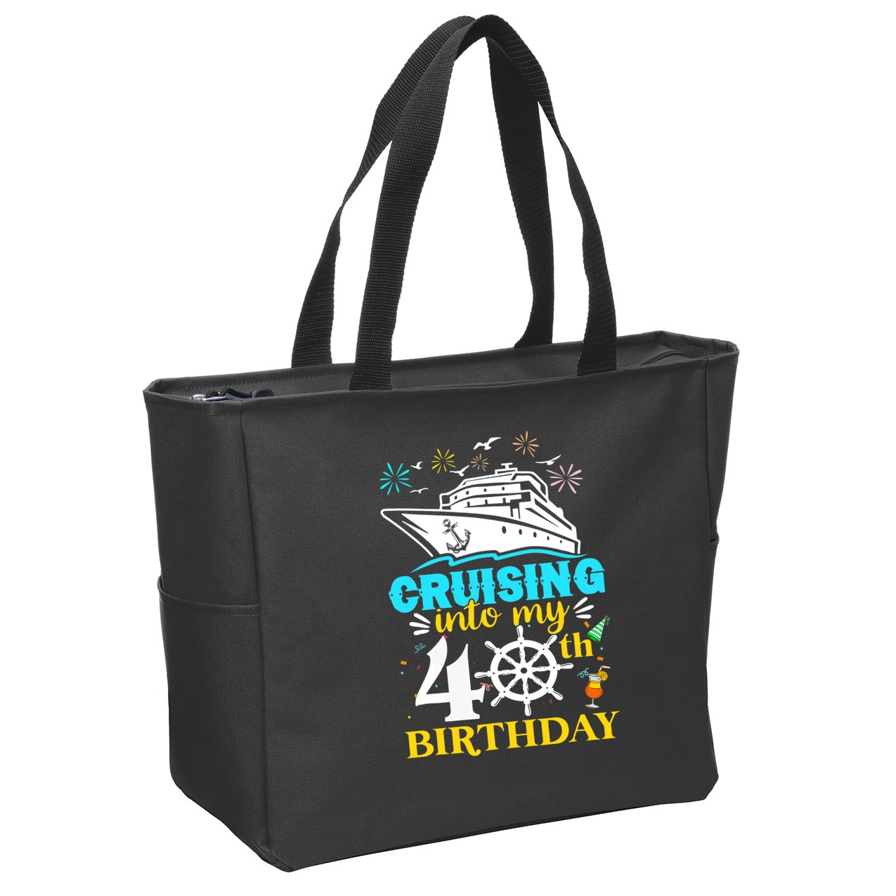 Cruising Into My 40th Birthday 40 Year Old Cruise Birthday Zip Tote Bag