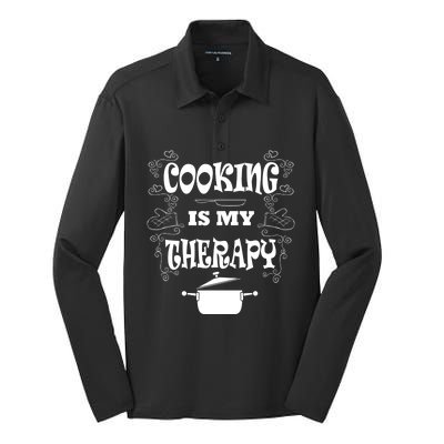 Cooking Is My Therapy Ironic Baking Chef Gift Silk Touch Performance Long Sleeve Polo