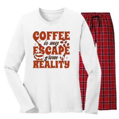 Coffee Is My Escape From Reality Caffeine Lover Women's Long Sleeve Flannel Pajama Set 