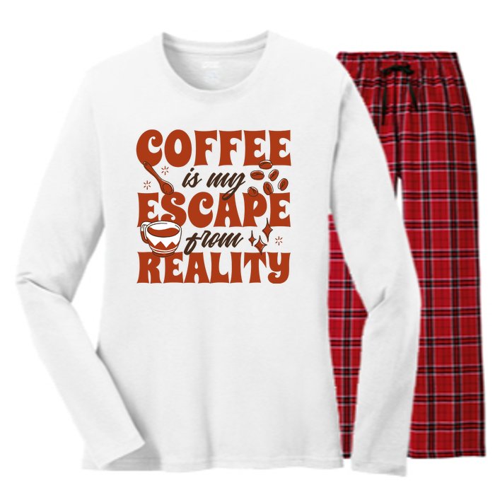 Coffee Is My Escape From Reality Caffeine Lover Women's Long Sleeve Flannel Pajama Set 