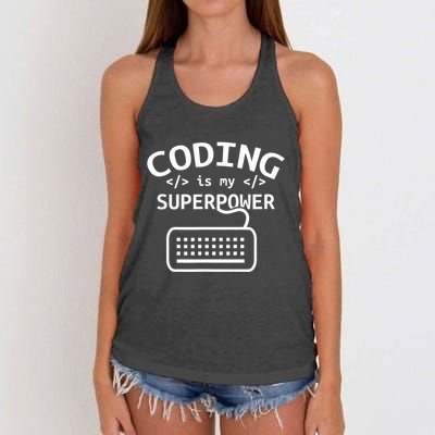 Coding Is My Superpower Coder Code Software Programmer Women's Knotted Racerback Tank