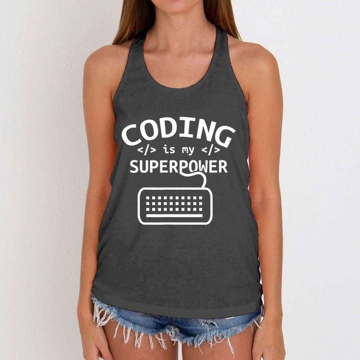 Coding Is My Superpower Coder Code Software Programmer Women's Knotted Racerback Tank