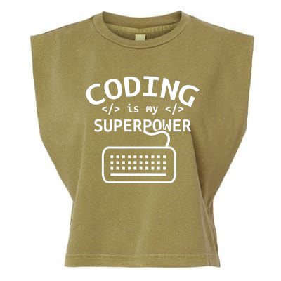 Coding Is My Superpower Coder Code Software Programmer Garment-Dyed Women's Muscle Tee