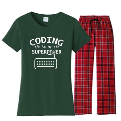 Coding Is My Superpower Coder Code Software Programmer Women's Flannel Pajama Set