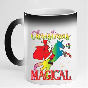 Christmas Is Magical Santa Riding Unicorn Holiday Graphic Cute Gift 11oz Black Color Changing Mug