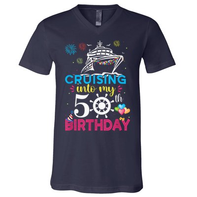 Cruising Into My 50th Birthday Cruise Party Cruise Crew V-Neck T-Shirt