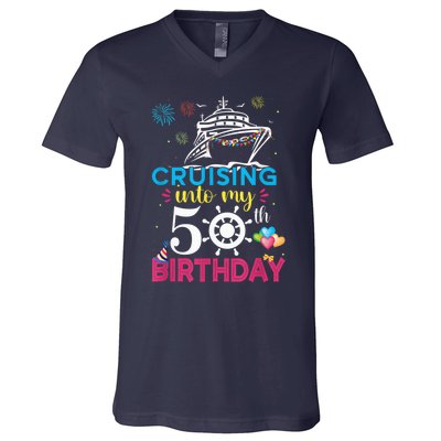 Cruising Into My 50th Birthday Cruise Party Cruise Crew V-Neck T-Shirt