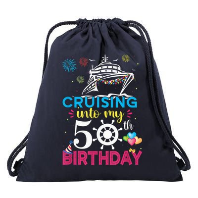 Cruising Into My 50th Birthday Cruise Party Cruise Crew Drawstring Bag