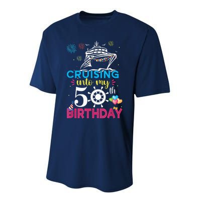 Cruising Into My 50th Birthday Cruise Party Cruise Crew Performance Sprint T-Shirt