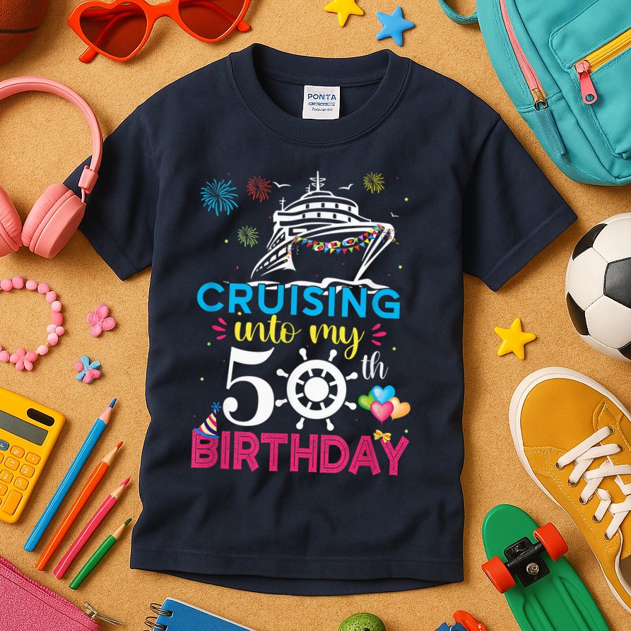 Cruising Into My 50th Birthday Cruise Party Cruise Crew Kids T-Shirt