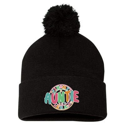 Colorful In My Auntie Era Fun Aunt Pom Pom 12in Knit Beanie