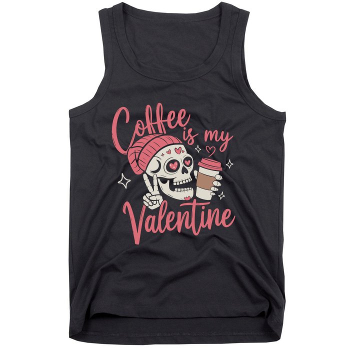 Coffee Is My Valentine Skeleton Couple Lover Tank Top