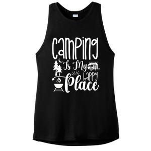 Camping Is My Happy Place Funny Camping Ladies PosiCharge Tri-Blend Wicking Tank