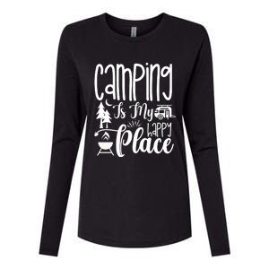 Camping Is My Happy Place Funny Camping Womens Cotton Relaxed Long Sleeve T-Shirt