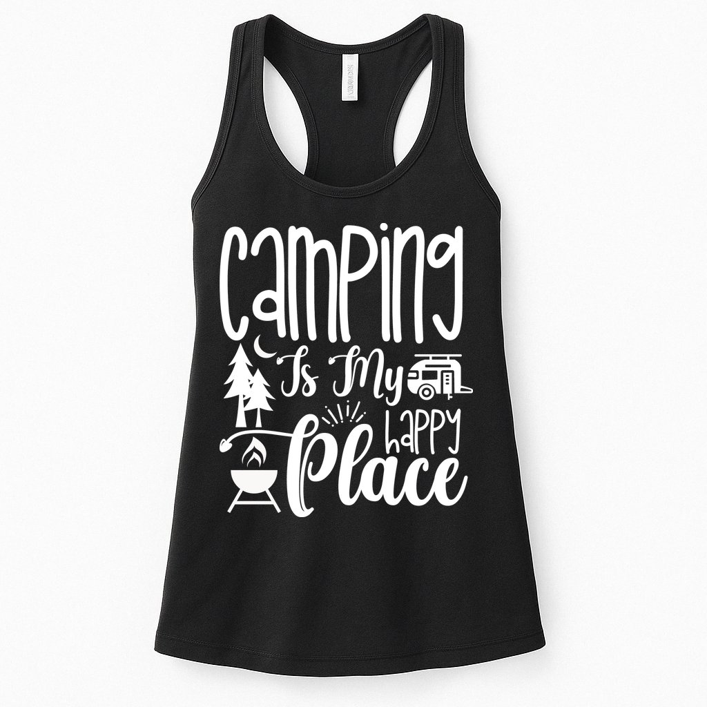 Camping Is My Happy Place Funny Camping Womens Tank Top