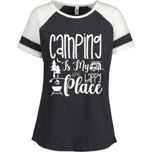 Camping Is My Happy Place Funny Camping Enza Ladies Jersey Colorblock Tee