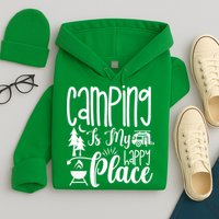 Camping Is My Happy Place Funny Camping Hoodie
