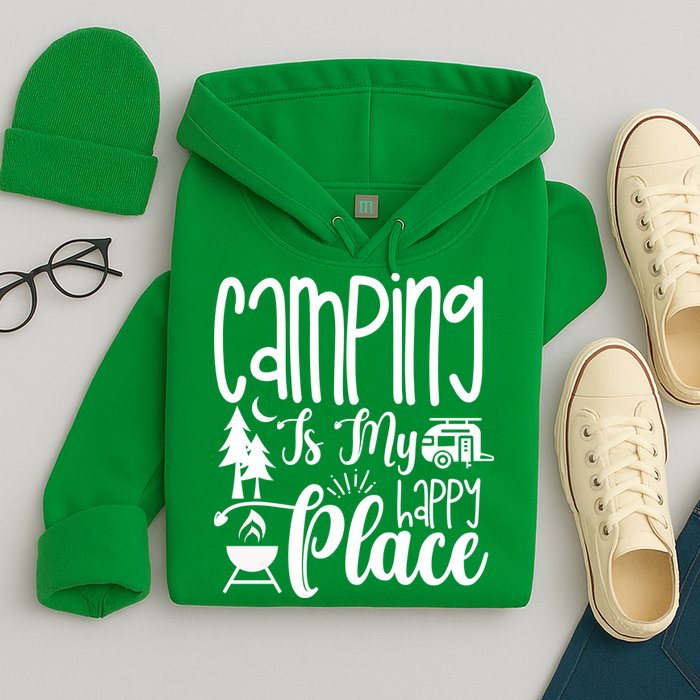 Camping Is My Happy Place Funny Camping Hoodie