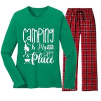 Camping Is My Happy Place Funny Camping Women's Long Sleeve Flannel Pajama Set 