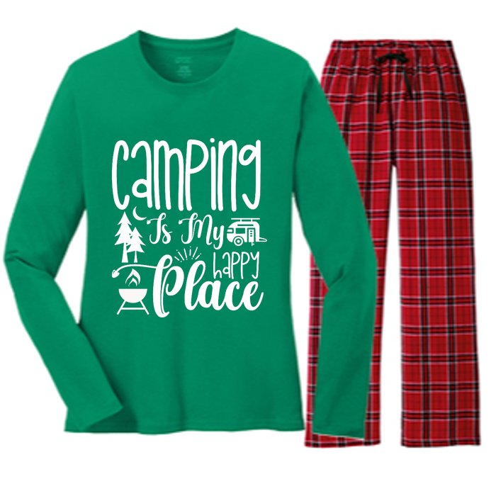 Camping Is My Happy Place Funny Camping Women's Long Sleeve Flannel Pajama Set 