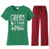 Camping Is My Happy Place Funny Camping Women's Flannel Pajama Set