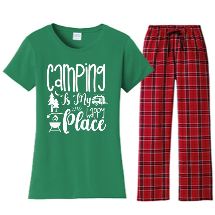 Camping Is My Happy Place Funny Camping Women's Flannel Pajama Set