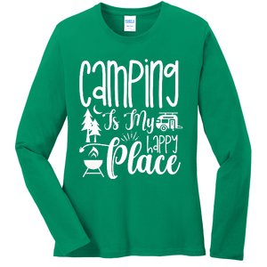 Camping Is My Happy Place Funny Camping Ladies Long Sleeve Shirt