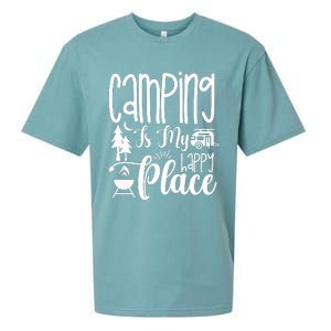 Camping Is My Happy Place Funny Camping Sueded Cloud Jersey T-Shirt