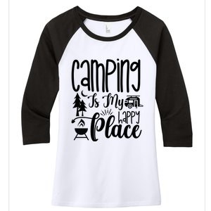 Camping Is My Happy Place Funny Camping Women's Tri-Blend 3/4-Sleeve Raglan Shirt