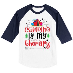 Camping Is My Therapy Funny Camping Baseball Sleeve Shirt