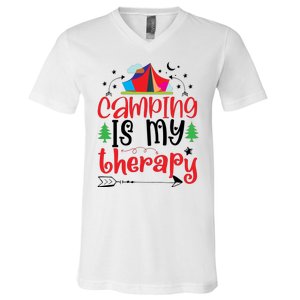 Camping Is My Therapy Funny Camping V-Neck T-Shirt