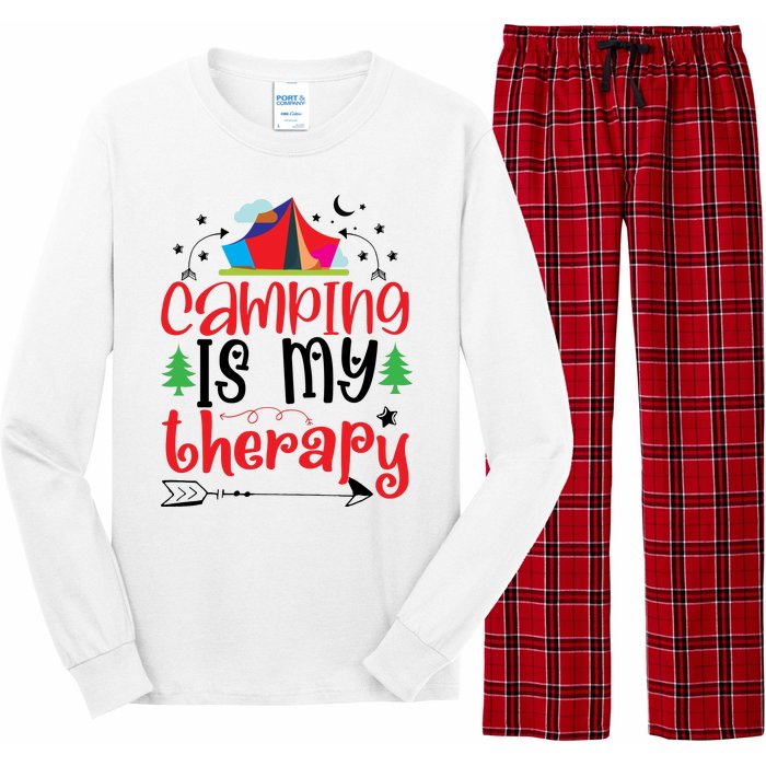 Camping Is My Therapy Funny Camping Long Sleeve Pajama Set