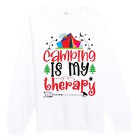 Camping Is My Therapy Funny Camping Premium Crewneck Sweatshirt