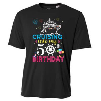 Cruising Into My 50th Birthday Cruise Party Cruise Crew Cooling Performance Crew T-Shirt