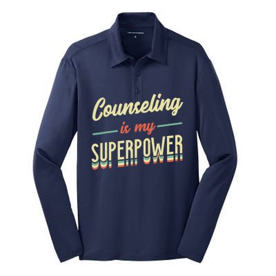 Counseling Is My Superpower School Counselor Silk Touch Performance Long Sleeve Polo