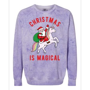 Christmas Is Magical Unicorn Santa Claus Colorblast Crewneck Sweatshirt