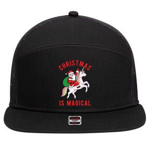 Christmas Is Magical Unicorn Santa Claus 7 Panel Mesh Trucker Snapback Hat