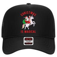 Christmas Is Magical Unicorn Santa Claus High Crown Mesh Back Trucker Hat