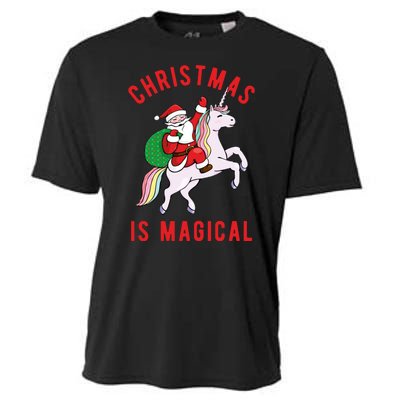 Christmas Is Magical Unicorn Santa Claus Cooling Performance Crew T-Shirt